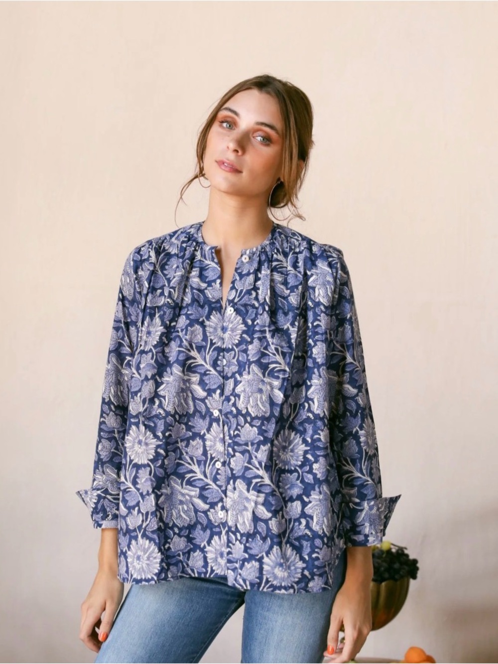 Mille Florian Top in Indigo Garden size S